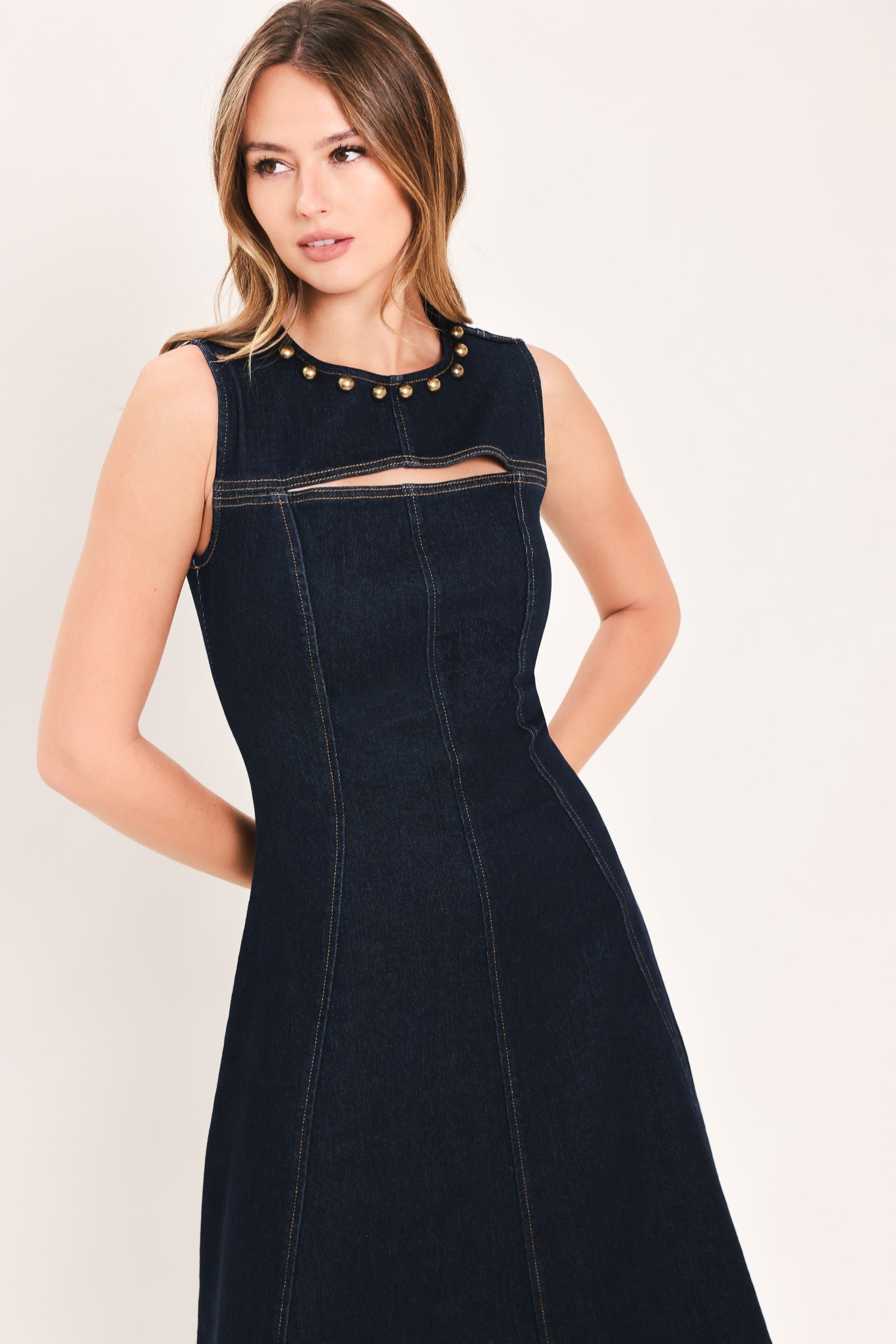 MIDNIGHT GOLDEN SECRET DENIM MAXI DRESS Flying Tomato