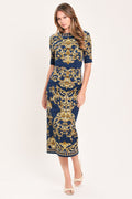 NOBLE GOLDEN FLOURISH WOVEN MIDI DRESS Flying Tomato