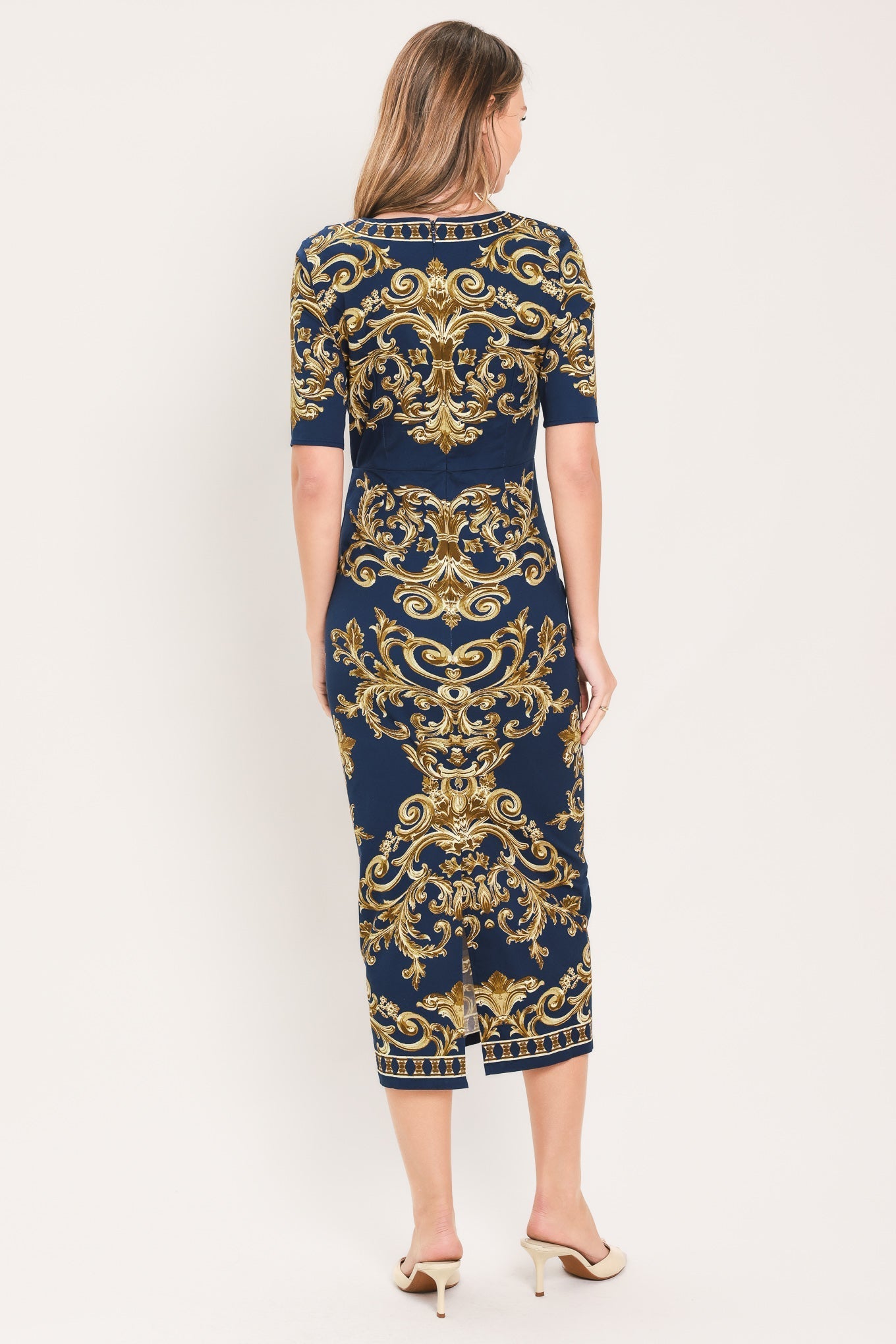 NOBLE GOLDEN FLOURISH WOVEN MIDI DRESS Flying Tomato