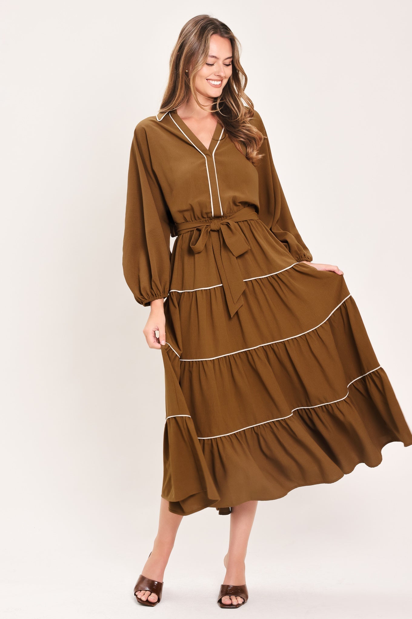 MAPLE TIERED MOMENTS WOVEN MIDI DRESS Flying Tomato