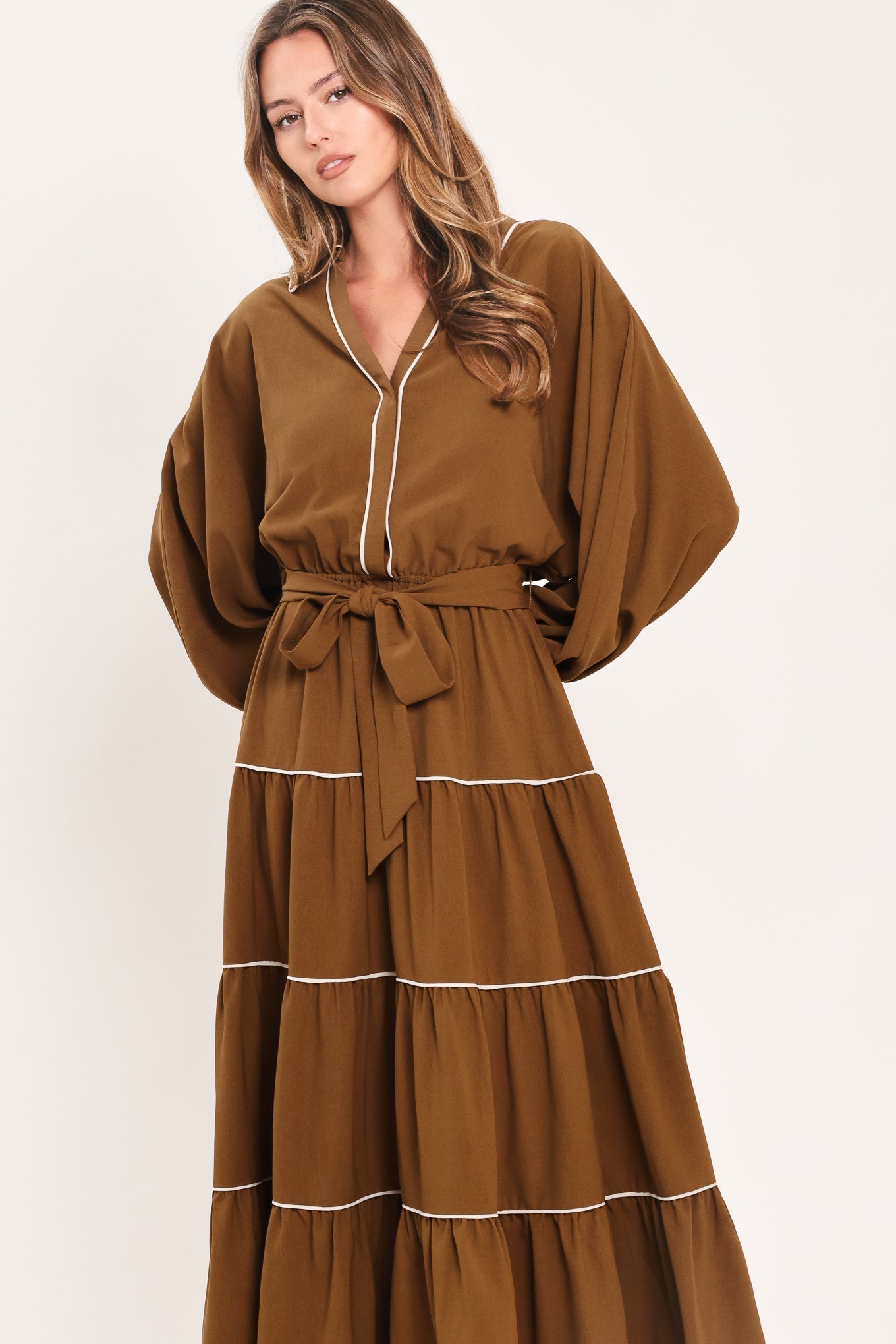 MAPLE TIERED MOMENTS WOVEN MIDI DRESS Flying Tomato
