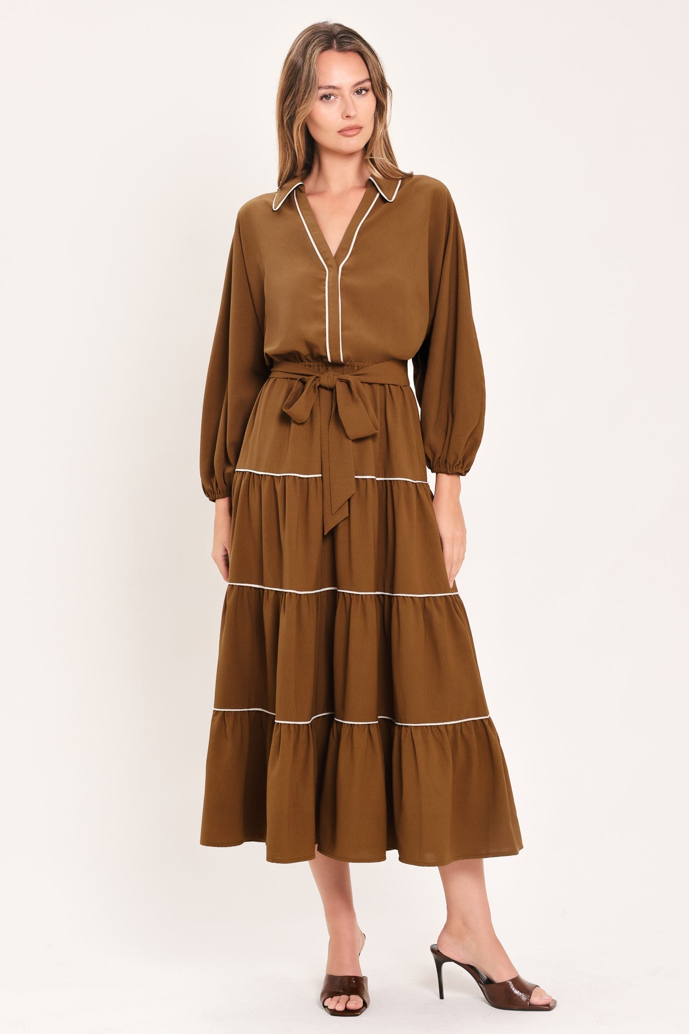 MAPLE TIERED MOMENTS WOVEN MIDI DRESS Flying Tomato