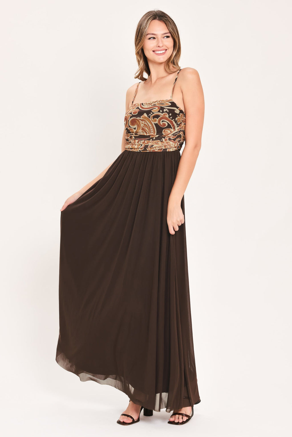 AUTUMN ARABESQUE KISS POWER MESH MAXI DRESS Flying Tomato