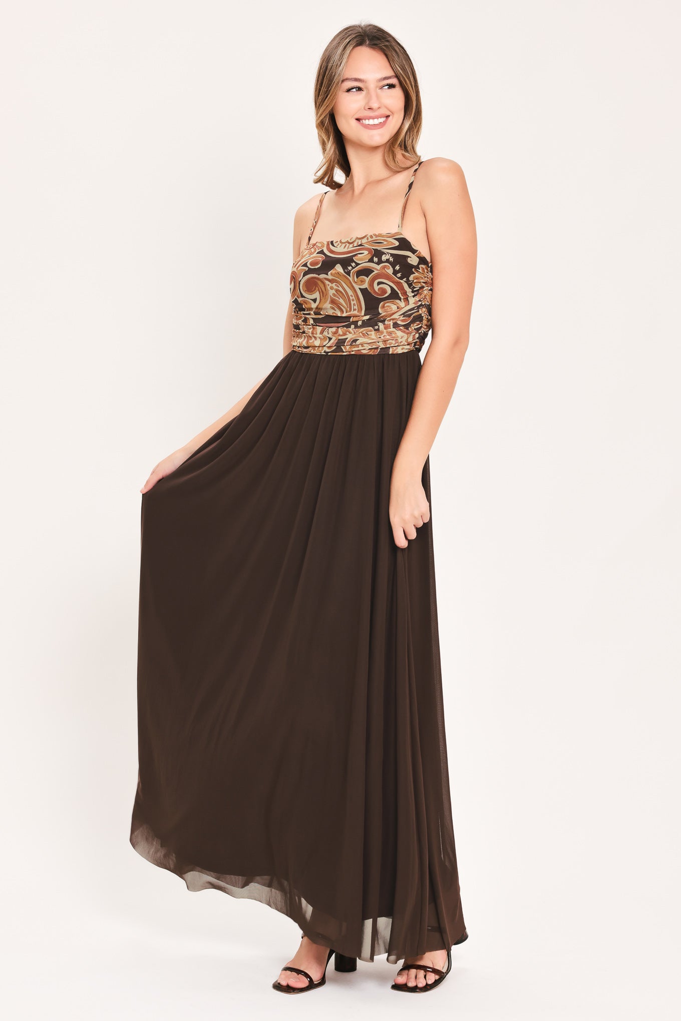 AUTUMN ARABESQUE KISS POWER MESH MAXI DRESS Flying Tomato