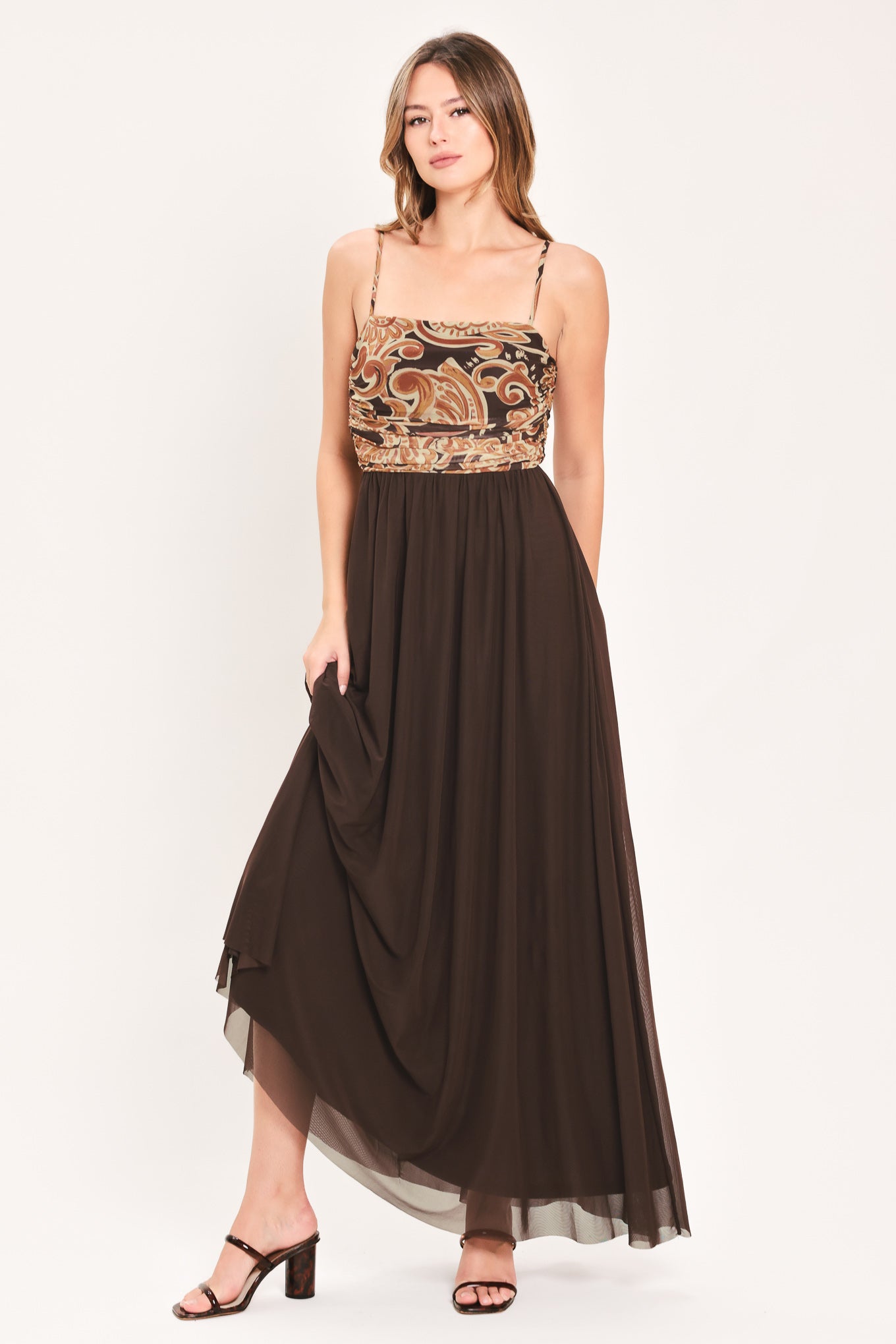 AUTUMN ARABESQUE KISS POWER MESH MAXI DRESS Flying Tomato