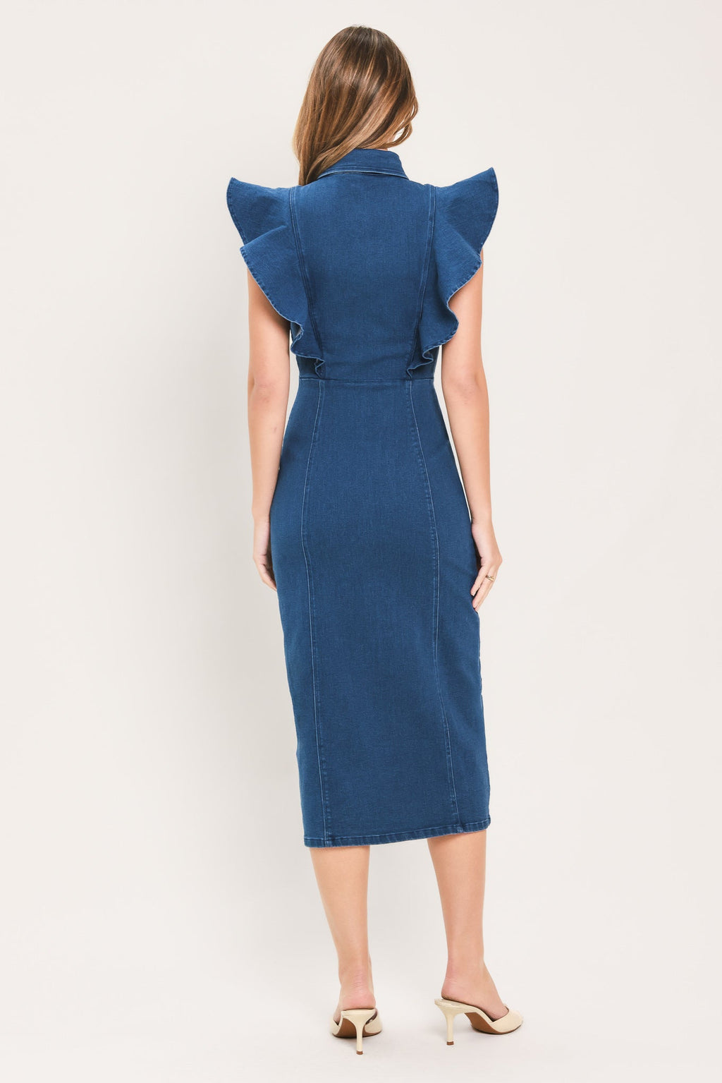 SWEETHEART BUTTON PARADE DENIM MIDI DRESS Flying Tomato