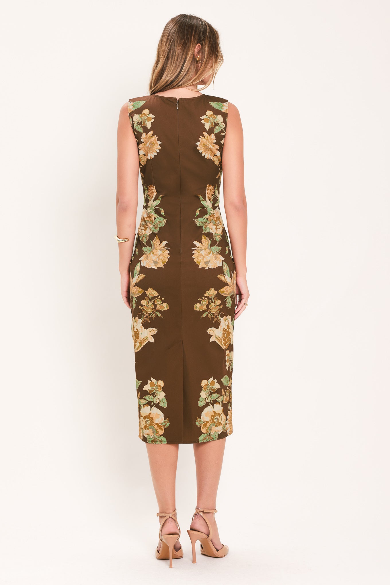SEPIA FLORA SCULPTURE WOVEN MIDI DRESS Flying Tomato