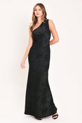 NOCTURNAL ROSE GLOW JACQUARD WOVEN SATIN MAXI DRESS Flying Tomato