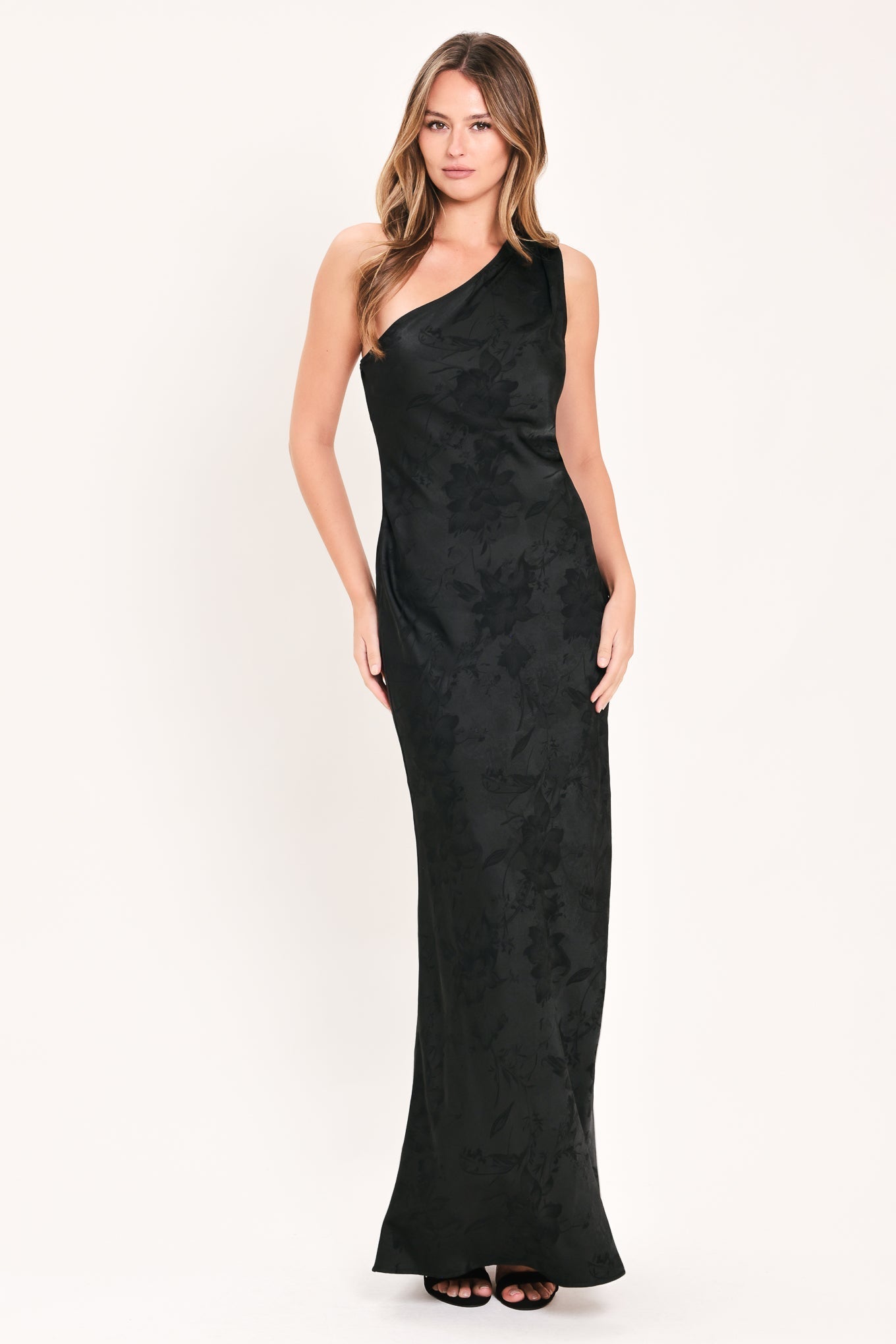 NOCTURNAL ROSE GLOW JACQUARD WOVEN SATIN MAXI DRESS Flying Tomato