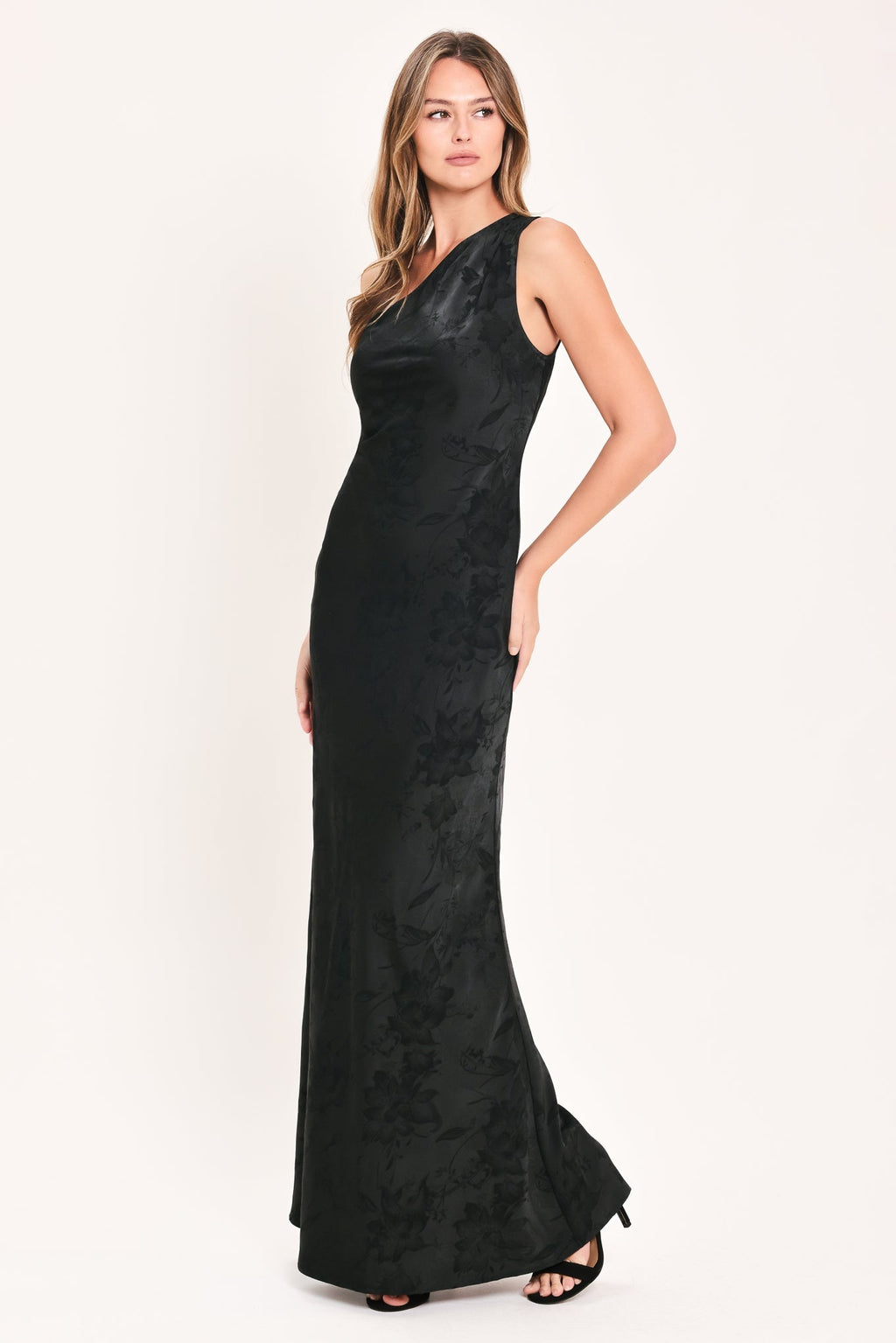 NOCTURNAL ROSE GLOW JACQUARD WOVEN SATIN MAXI DRESS Flying Tomato