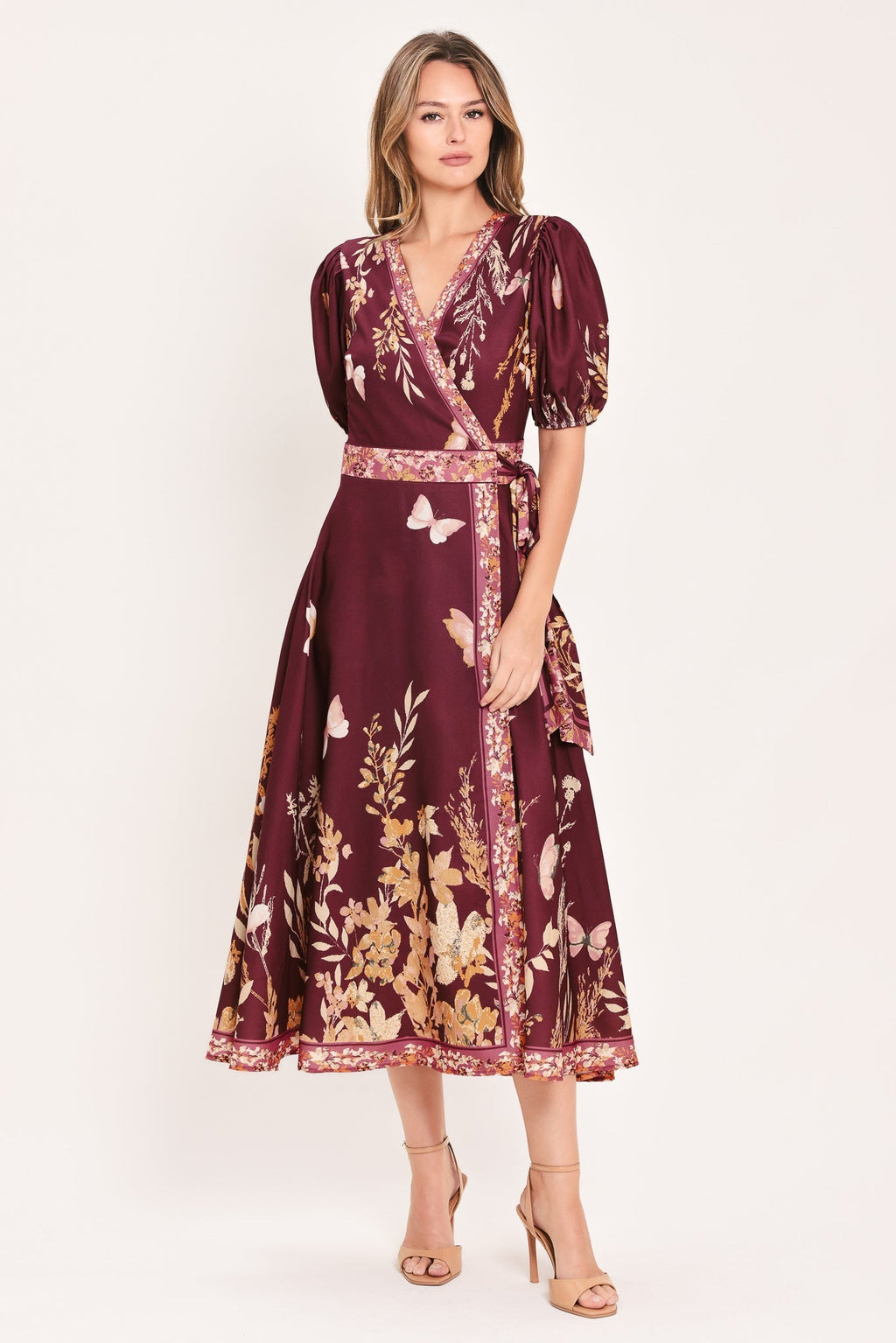 PLUM GARDEN ENCHANTMENT WOVEN MIDI DRESS Flying Tomato
