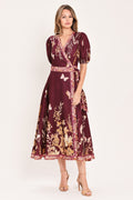PLUM GARDEN ENCHANTMENT WOVEN MIDI DRESS Flying Tomato