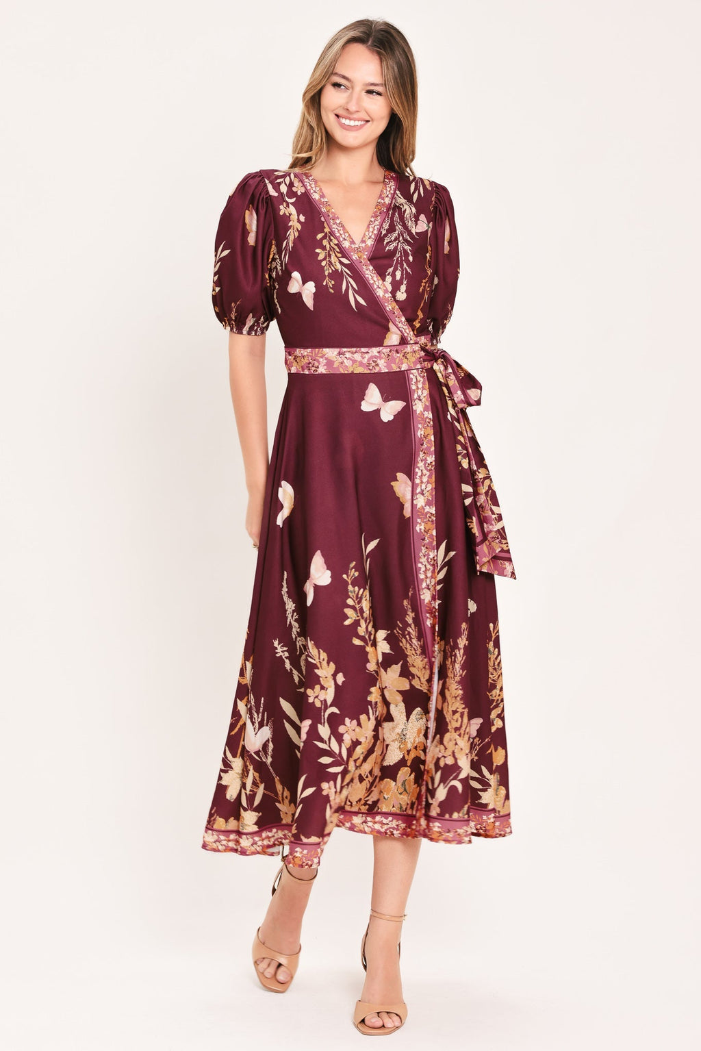 PLUM GARDEN ENCHANTMENT WOVEN MIDI DRESS Flying Tomato