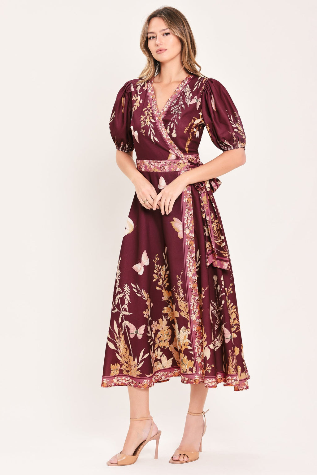 PLUM GARDEN ENCHANTMENT WOVEN MIDI DRESS Flying Tomato