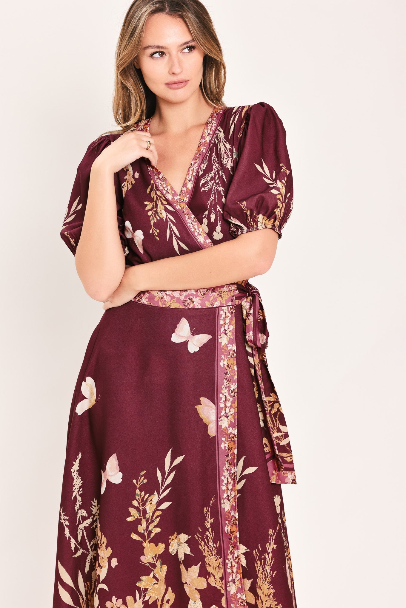 PLUM GARDEN ENCHANTMENT WOVEN MIDI DRESS Flying Tomato