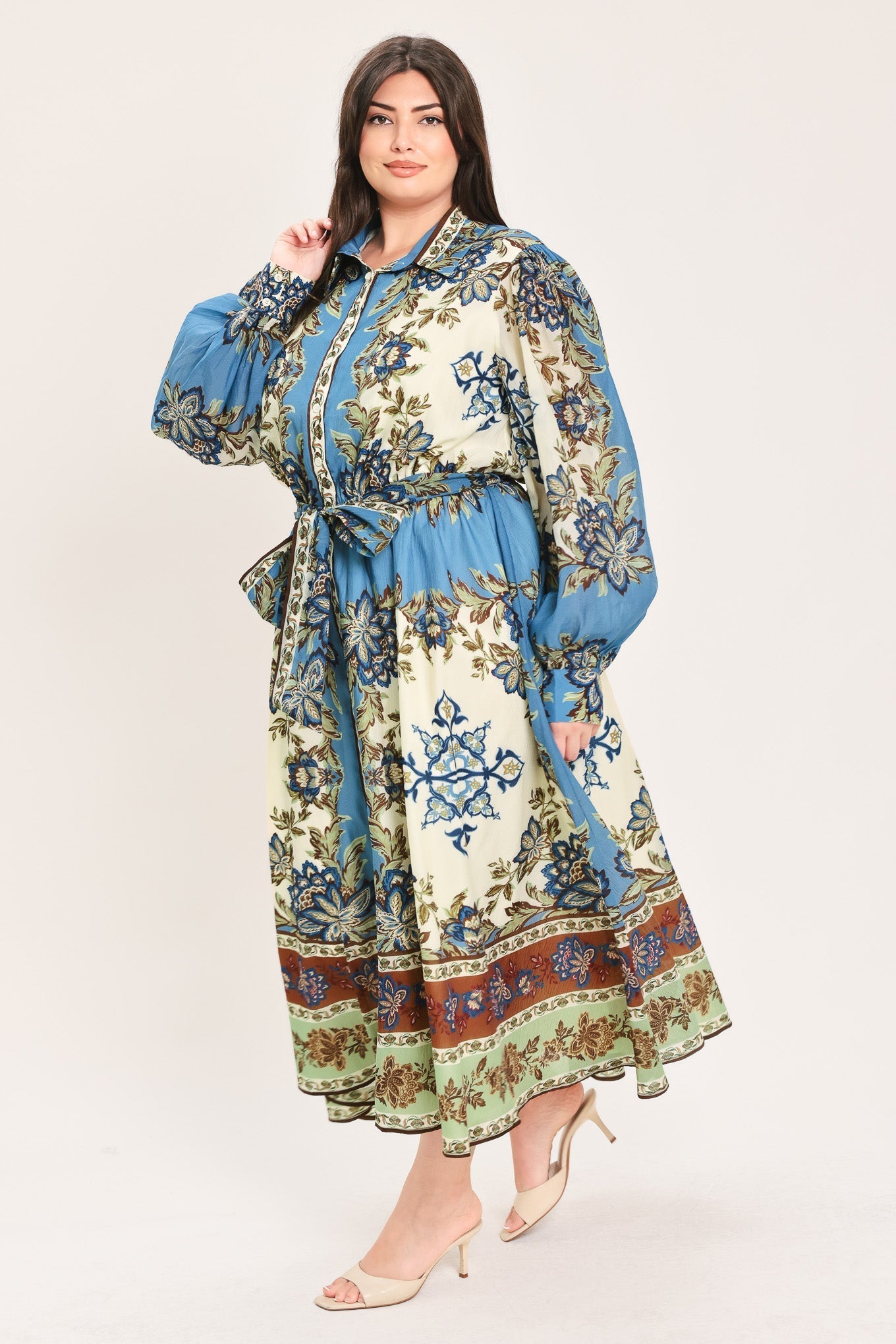 SKYBORNE ORNAMENTAL GRACE WOVEN MIDI SHIRT DRESS Flying Tomato