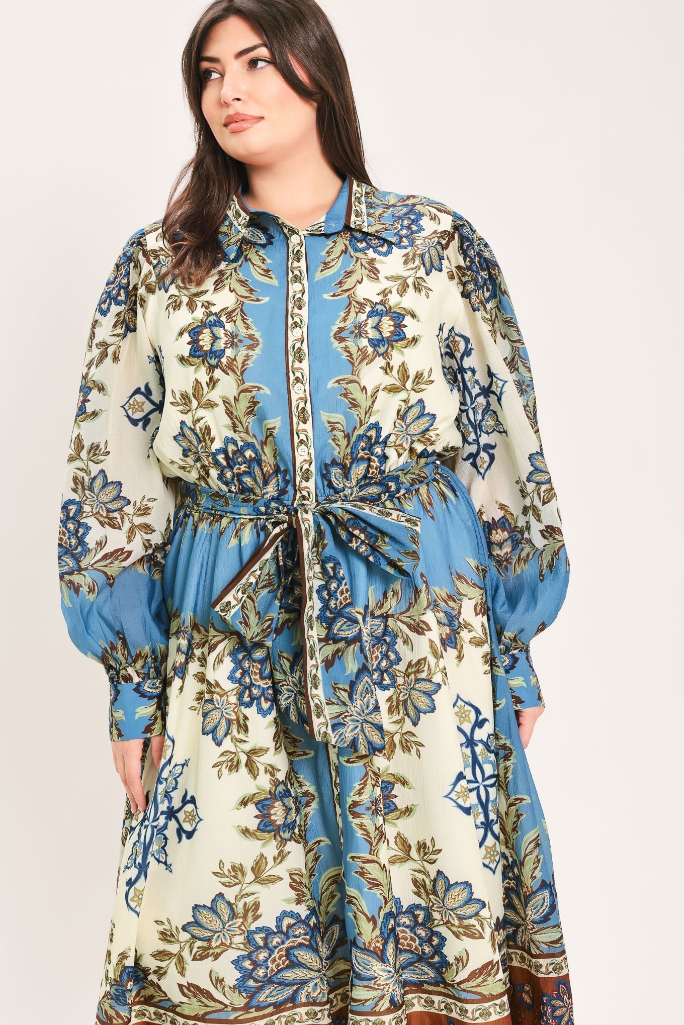 SKYBORNE ORNAMENTAL GRACE WOVEN MIDI SHIRT DRESS Flying Tomato