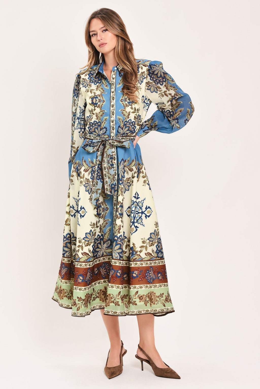 SKYBORNE ORNAMENTAL GRACE WOVEN MIDI SHIRT DRESS Flying Tomato