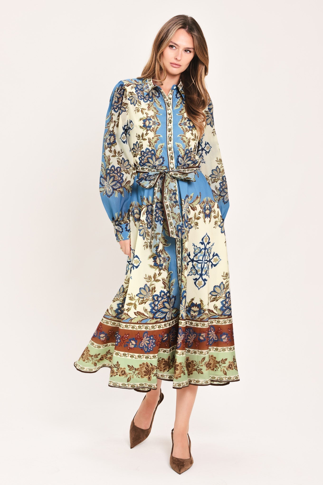 SKYBORNE ORNAMENTAL GRACE WOVEN MIDI SHIRT DRESS Flying Tomato
