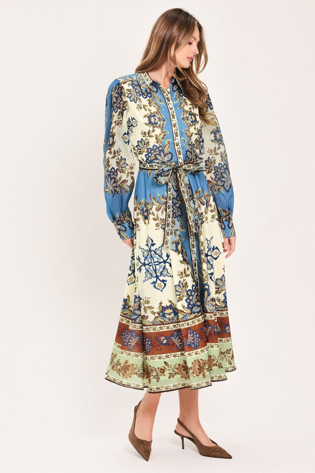 SKYBORNE ORNAMENTAL GRACE WOVEN MIDI SHIRT DRESS Flying Tomato