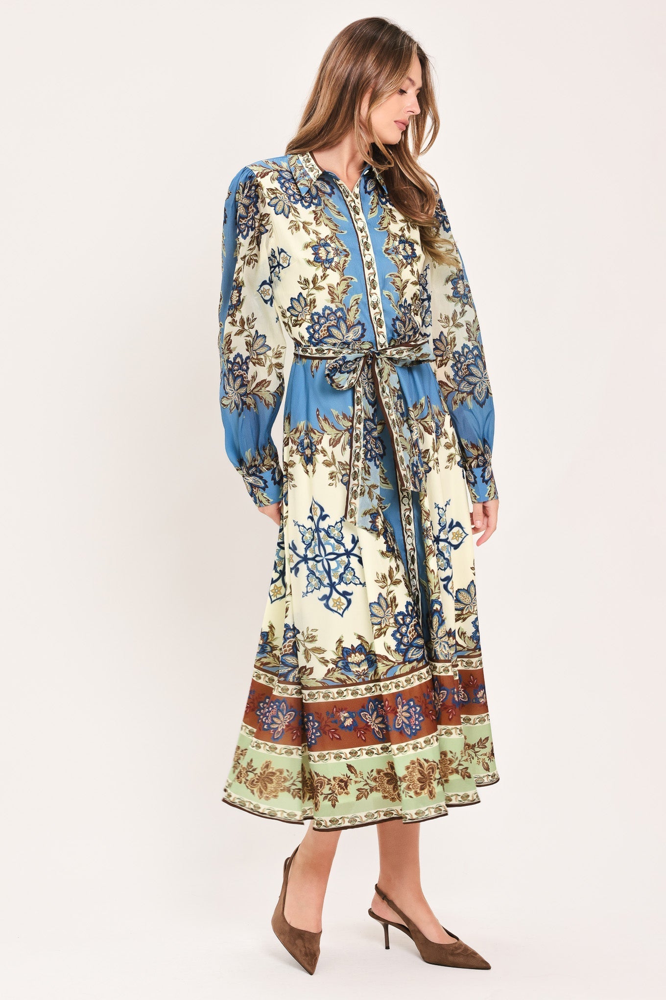 SKYBORNE ORNAMENTAL GRACE WOVEN MIDI SHIRT DRESS Flying Tomato