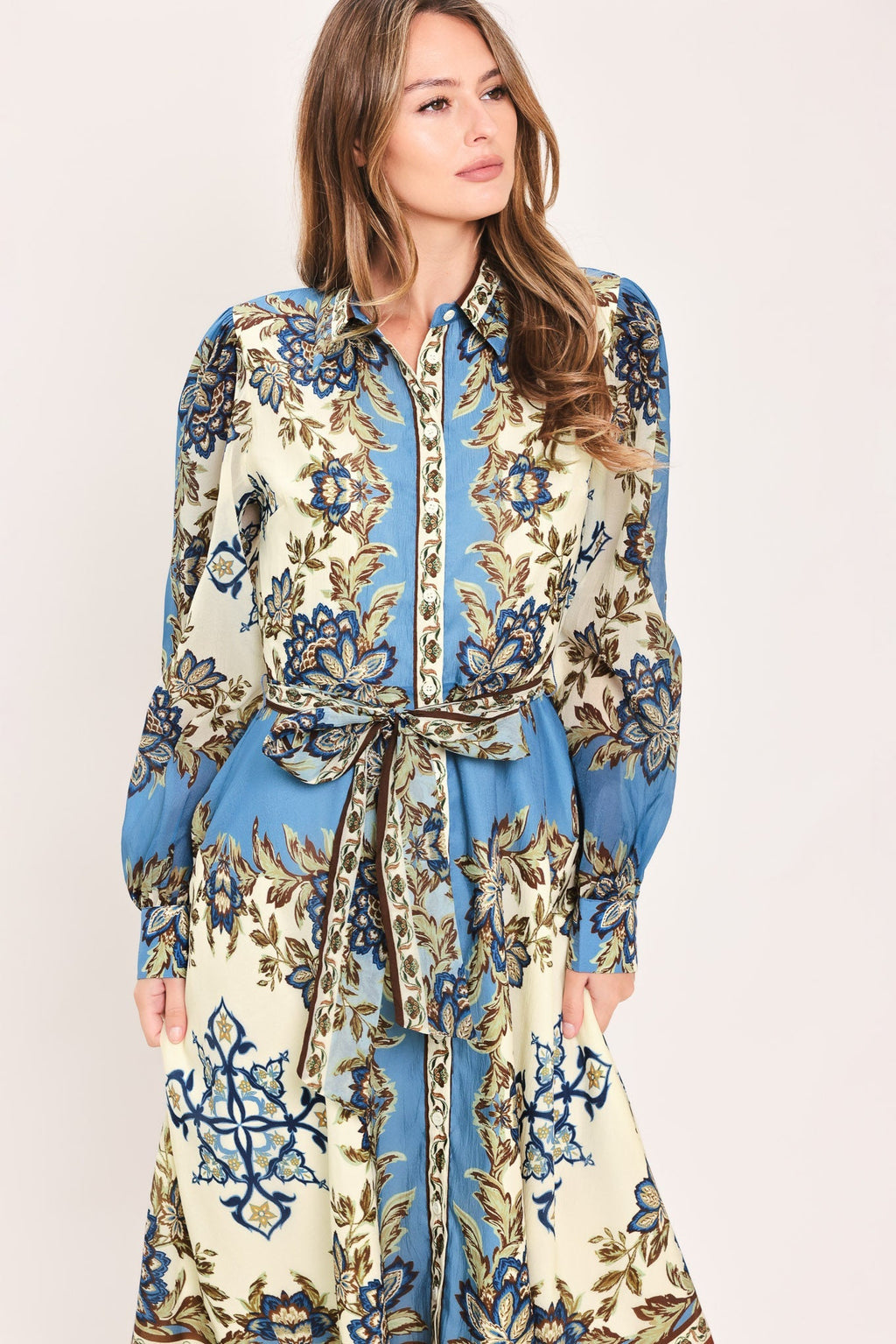 SKYBORNE ORNAMENTAL GRACE WOVEN MIDI SHIRT DRESS Flying Tomato