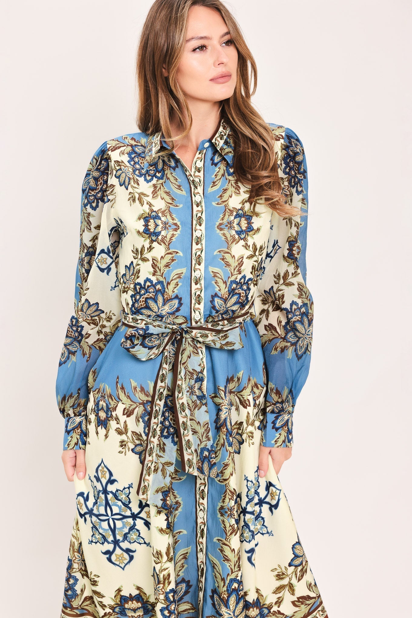 SKYBORNE ORNAMENTAL GRACE WOVEN MIDI SHIRT DRESS Flying Tomato