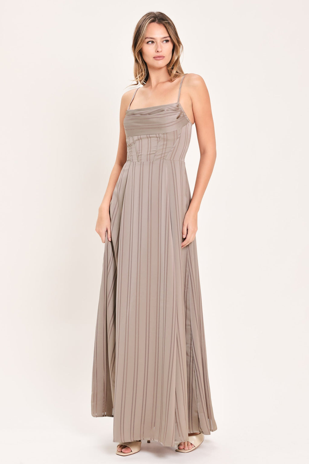 MISTED SILK DAYBREAK WOVEN SHADOW STRIPE MAXI DRESS Flying Tomato