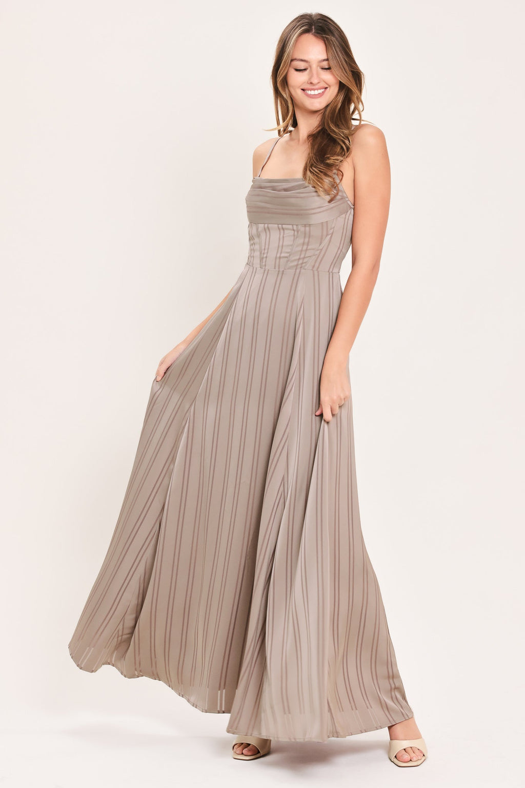 MISTED SILK DAYBREAK WOVEN SHADOW STRIPE MAXI DRESS Flying Tomato