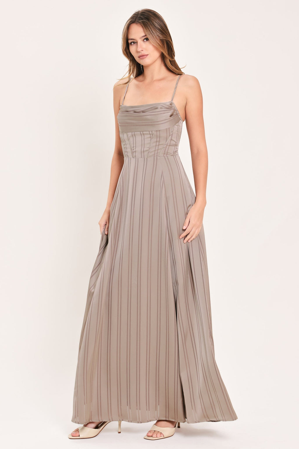 MISTED SILK DAYBREAK WOVEN SHADOW STRIPE MAXI DRESS Flying Tomato