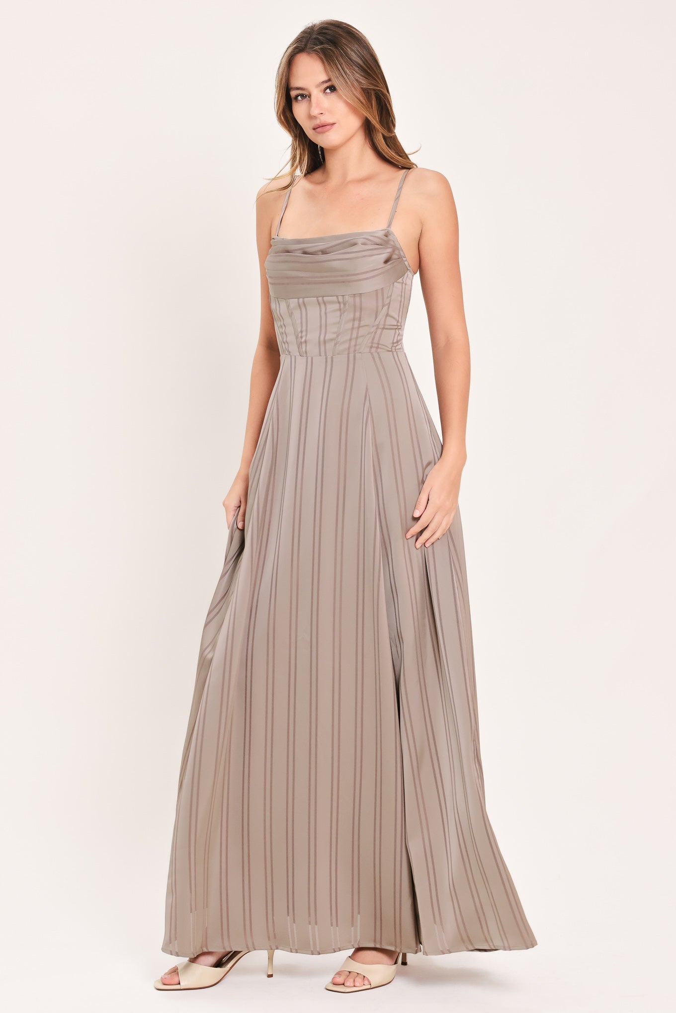 MISTED SILK DAYBREAK WOVEN SHADOW STRIPE MAXI DRESS Flying Tomato