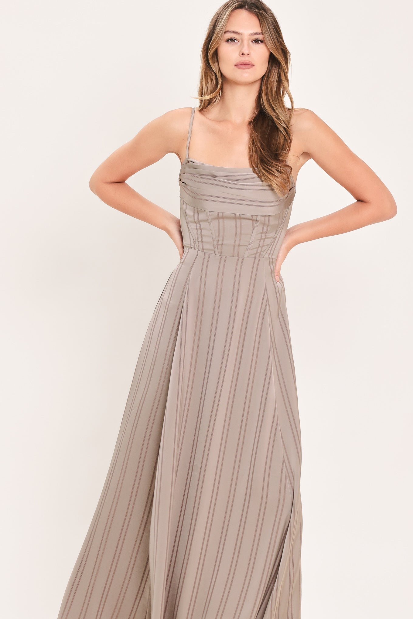 MISTED SILK DAYBREAK WOVEN SHADOW STRIPE MAXI DRESS Flying Tomato
