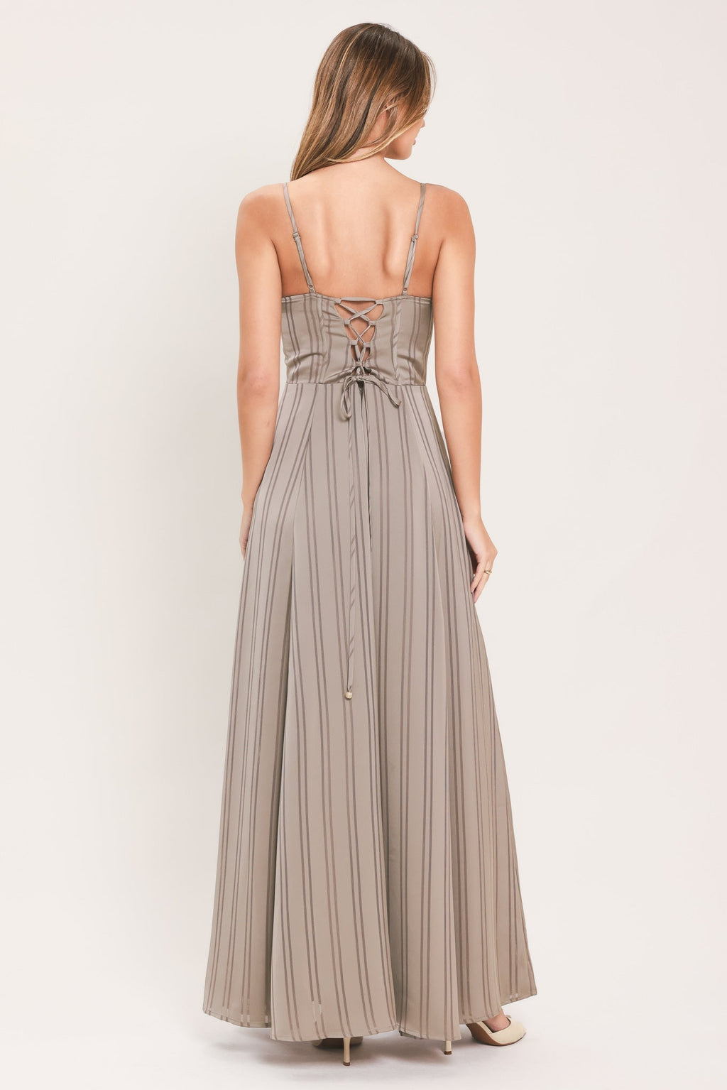 MISTED SILK DAYBREAK WOVEN SHADOW STRIPE MAXI DRESS Flying Tomato