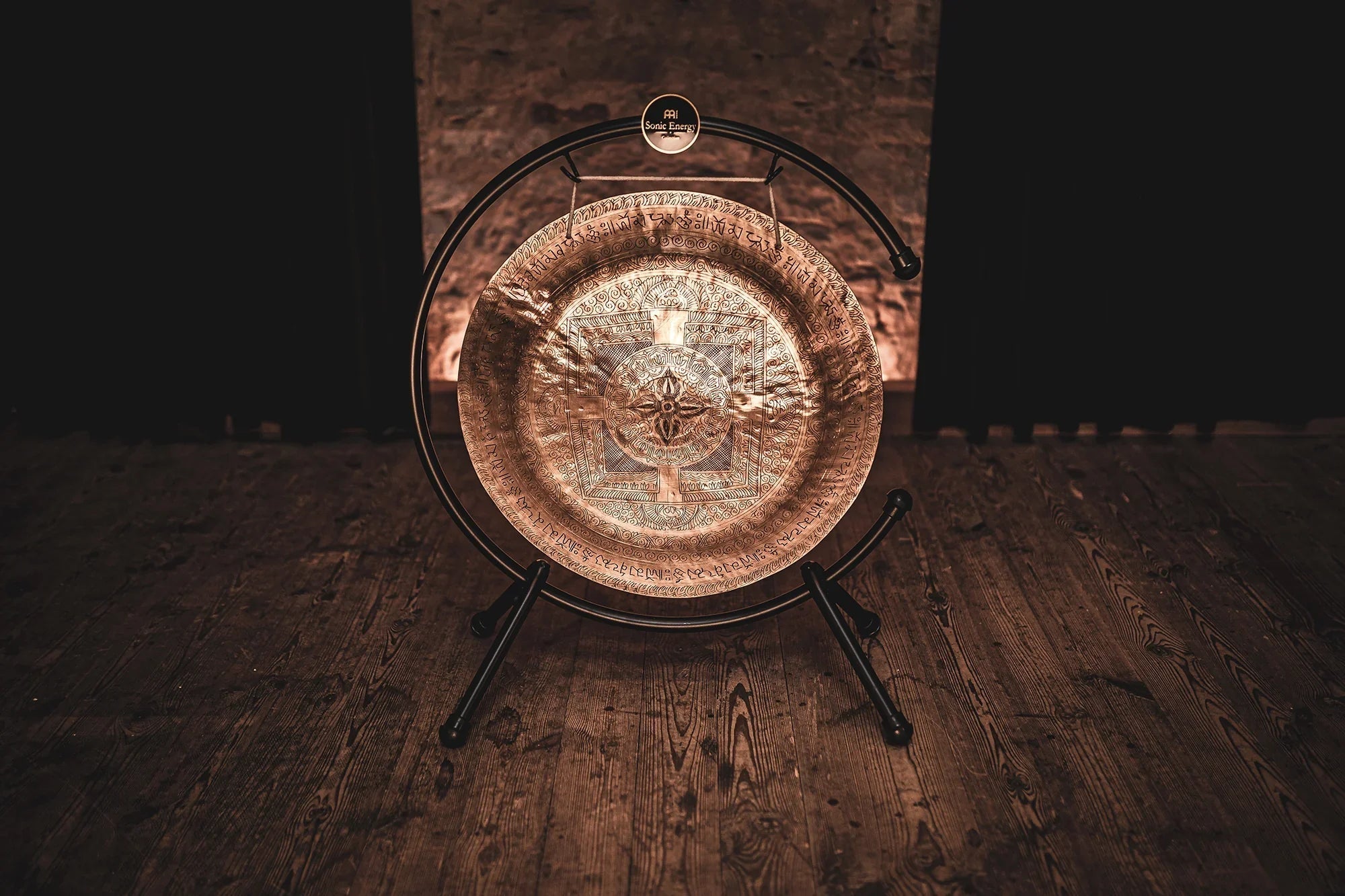 22" Indian Premium Wind Gong with Stand, Hand-engraved Mantra Utah Energy Healing Center