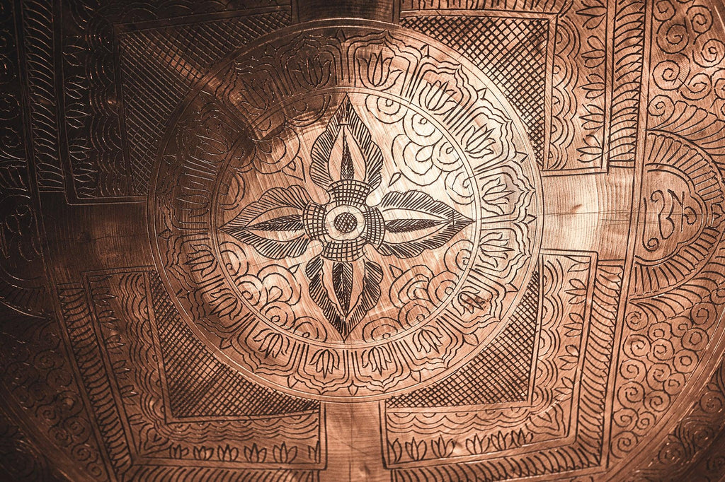 22" Indian Premium Wind Gong with Stand, Hand-engraved Mantra Utah Energy Healing Center