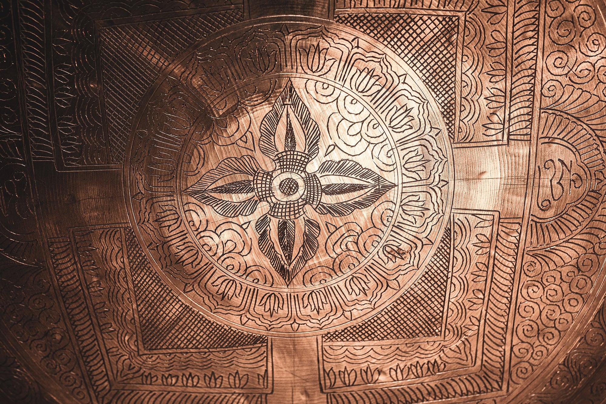 22" Indian Premium Wind Gong with Stand, Hand-engraved Mantra Utah Energy Healing Center