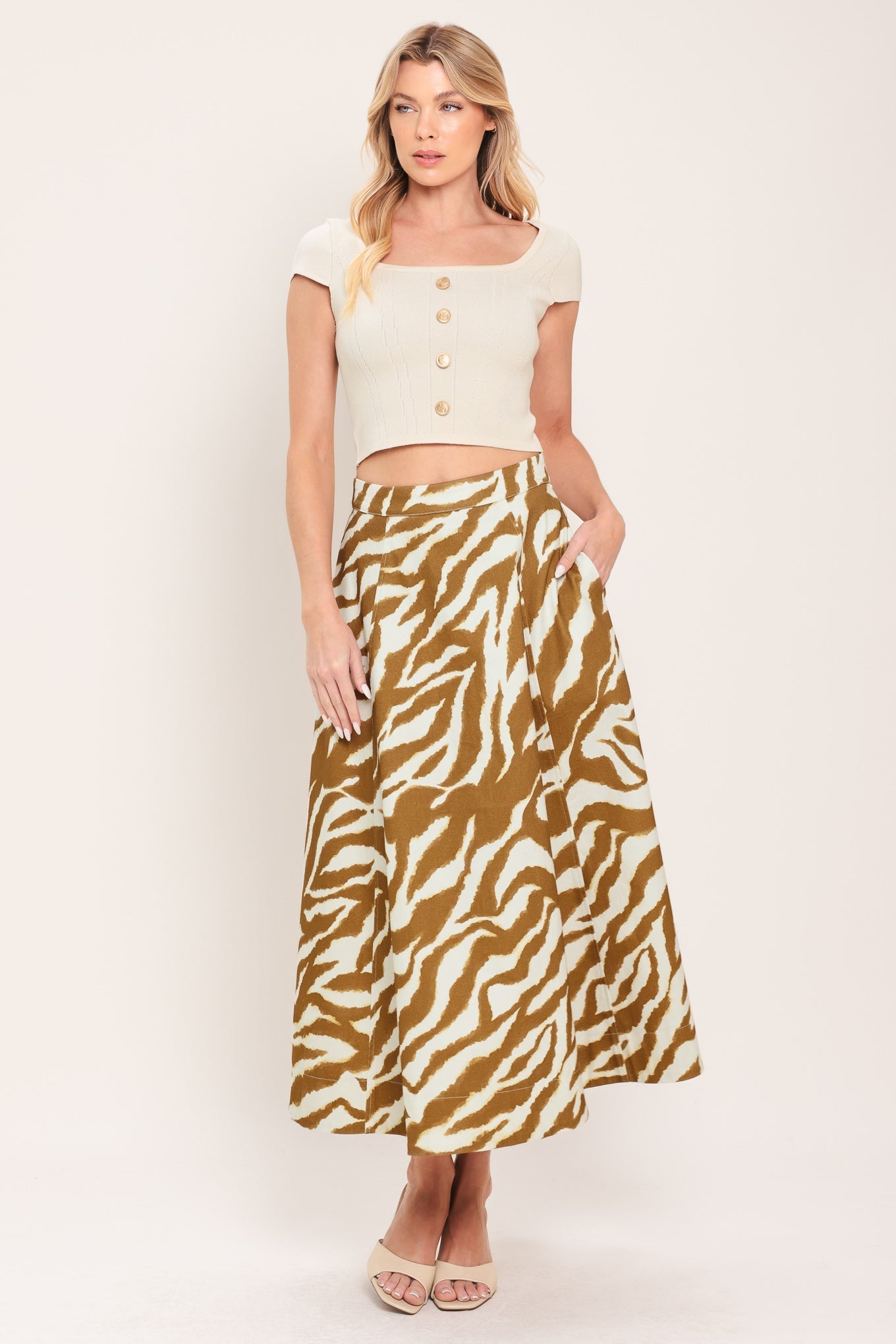 TERRA STRIPE WOVEN MIDI SKIRT Flying Tomato