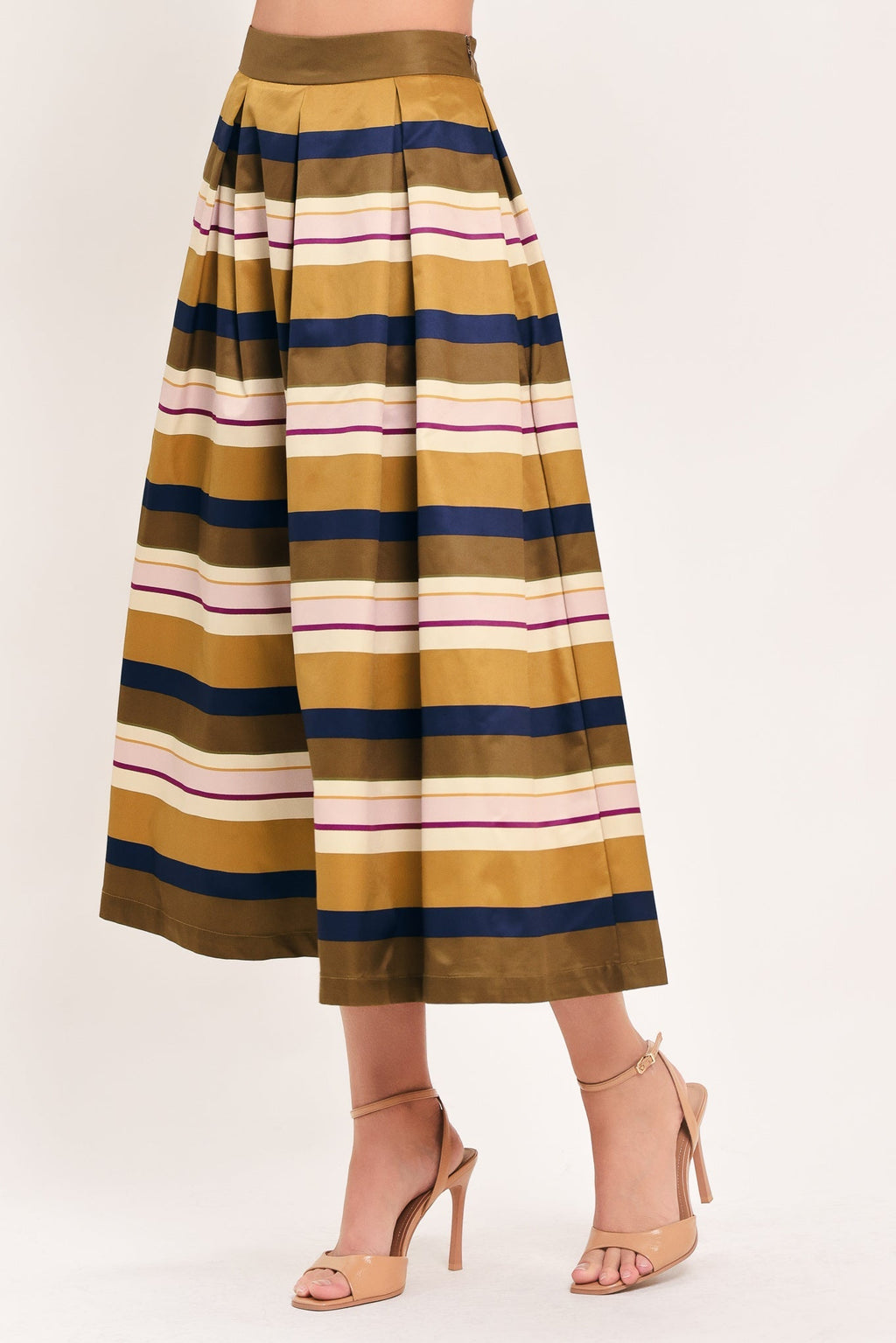 SAFFRON STRIPE WHISPER WOVEN FULL MIDI SKIRT Flying Tomato