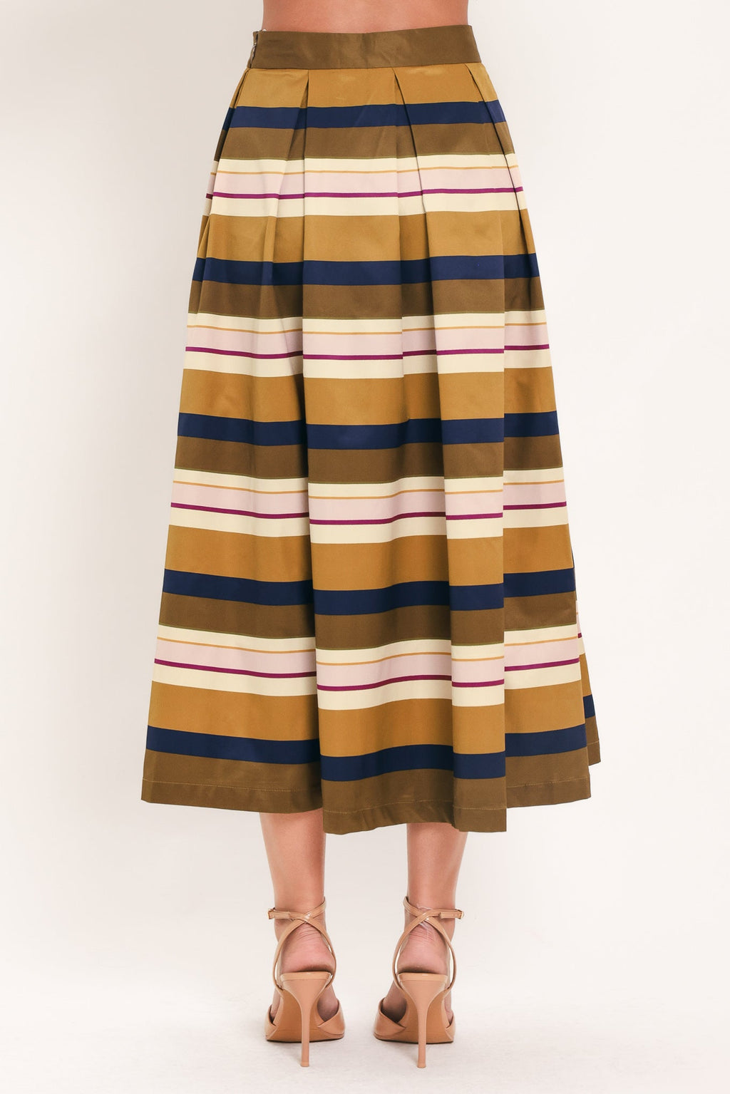 SAFFRON STRIPE WHISPER WOVEN FULL MIDI SKIRT Flying Tomato