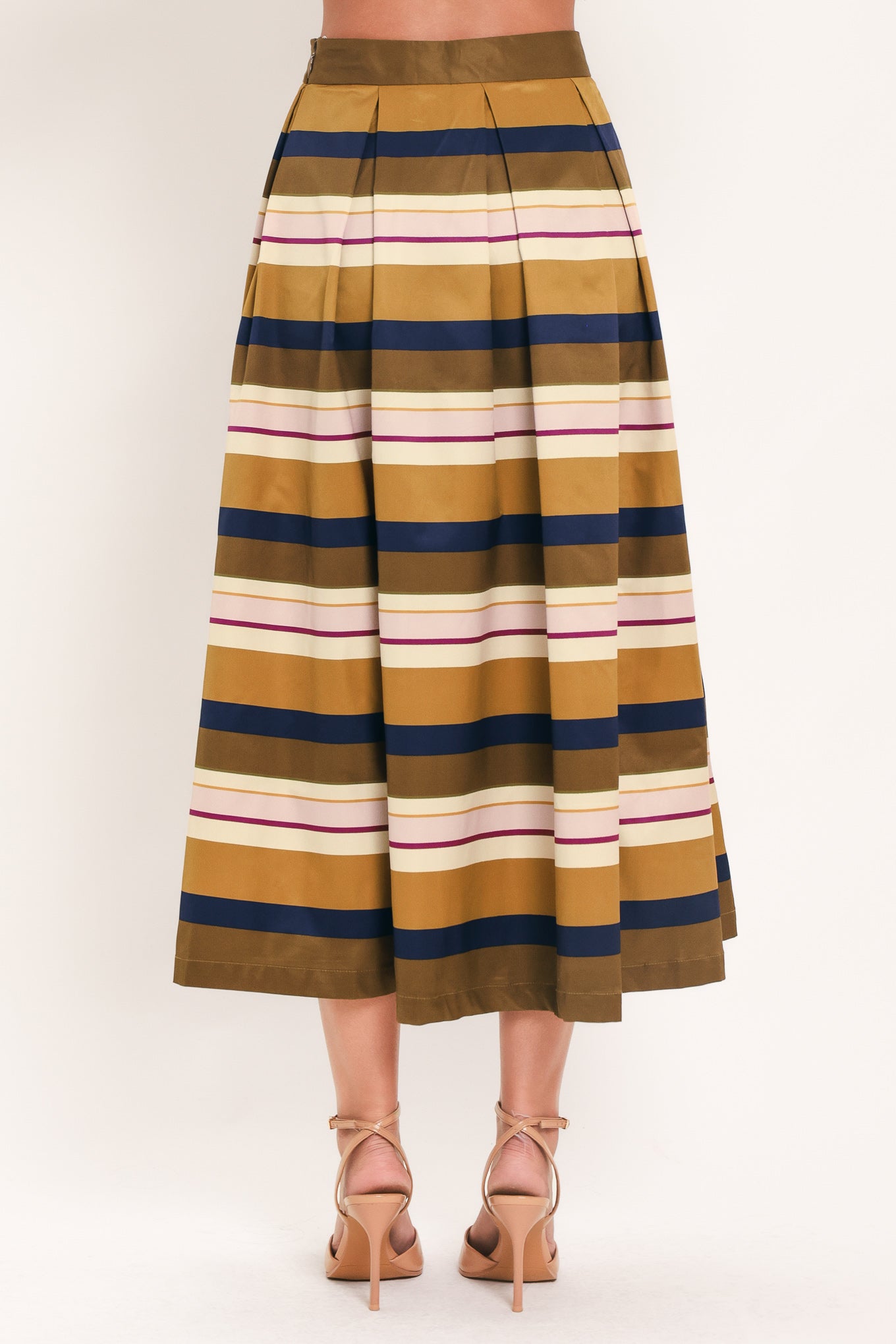 SAFFRON STRIPE WHISPER WOVEN FULL MIDI SKIRT Flying Tomato