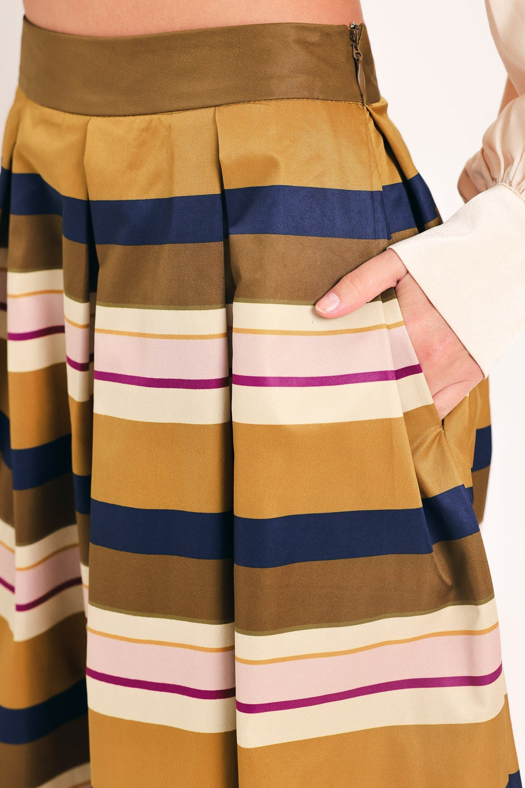 SAFFRON STRIPE WHISPER WOVEN FULL MIDI SKIRT Flying Tomato