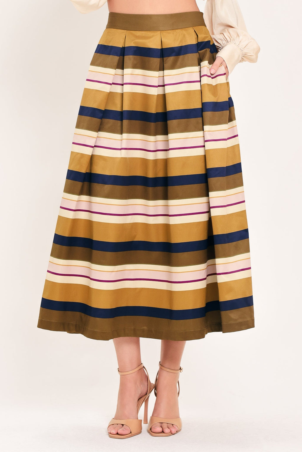 SAFFRON STRIPE WHISPER WOVEN FULL MIDI SKIRT Flying Tomato