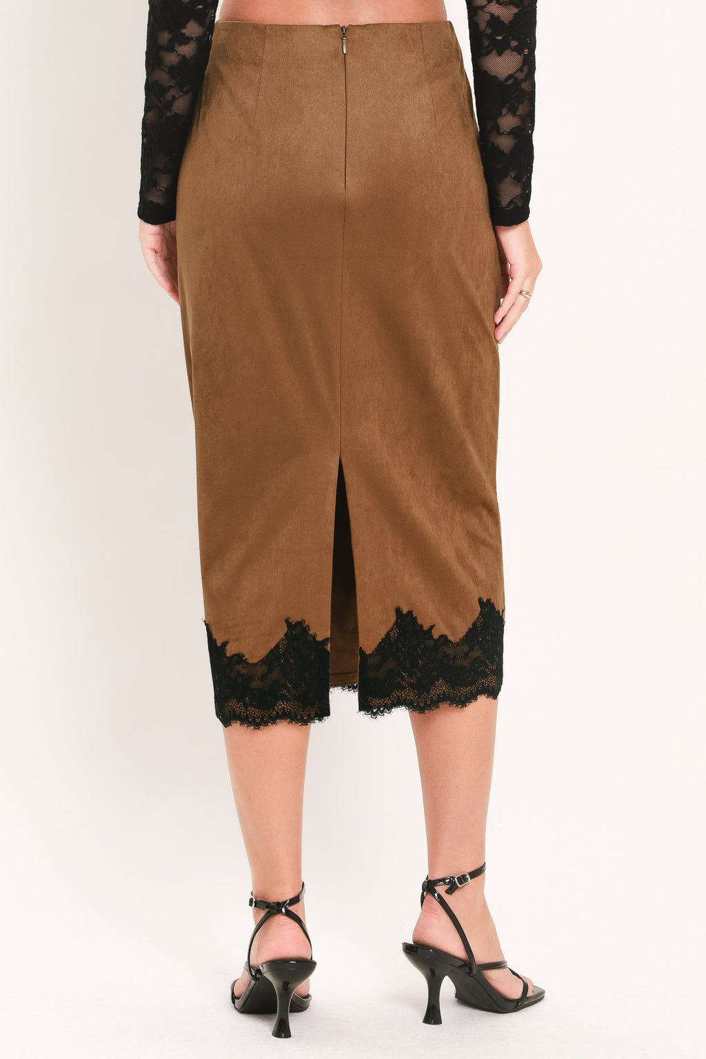 UMBER LACE AFTERGLOW FAUX SUEDE STRAIGHT SKIRT Flying Tomato
