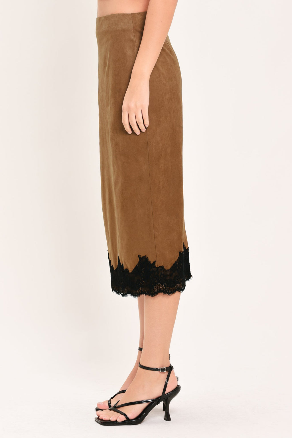 UMBER LACE AFTERGLOW FAUX SUEDE STRAIGHT SKIRT Flying Tomato