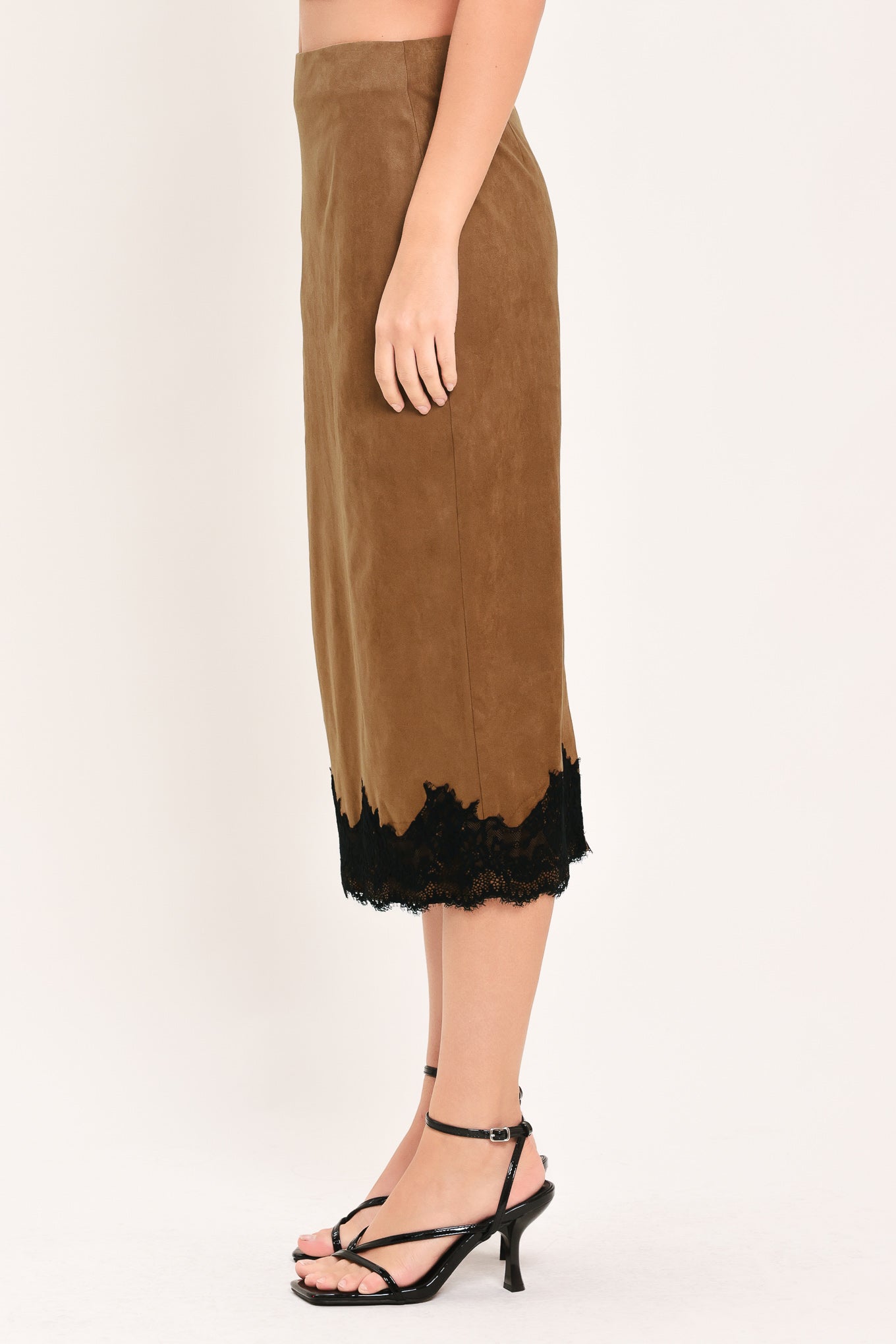 UMBER LACE AFTERGLOW FAUX SUEDE STRAIGHT SKIRT Flying Tomato