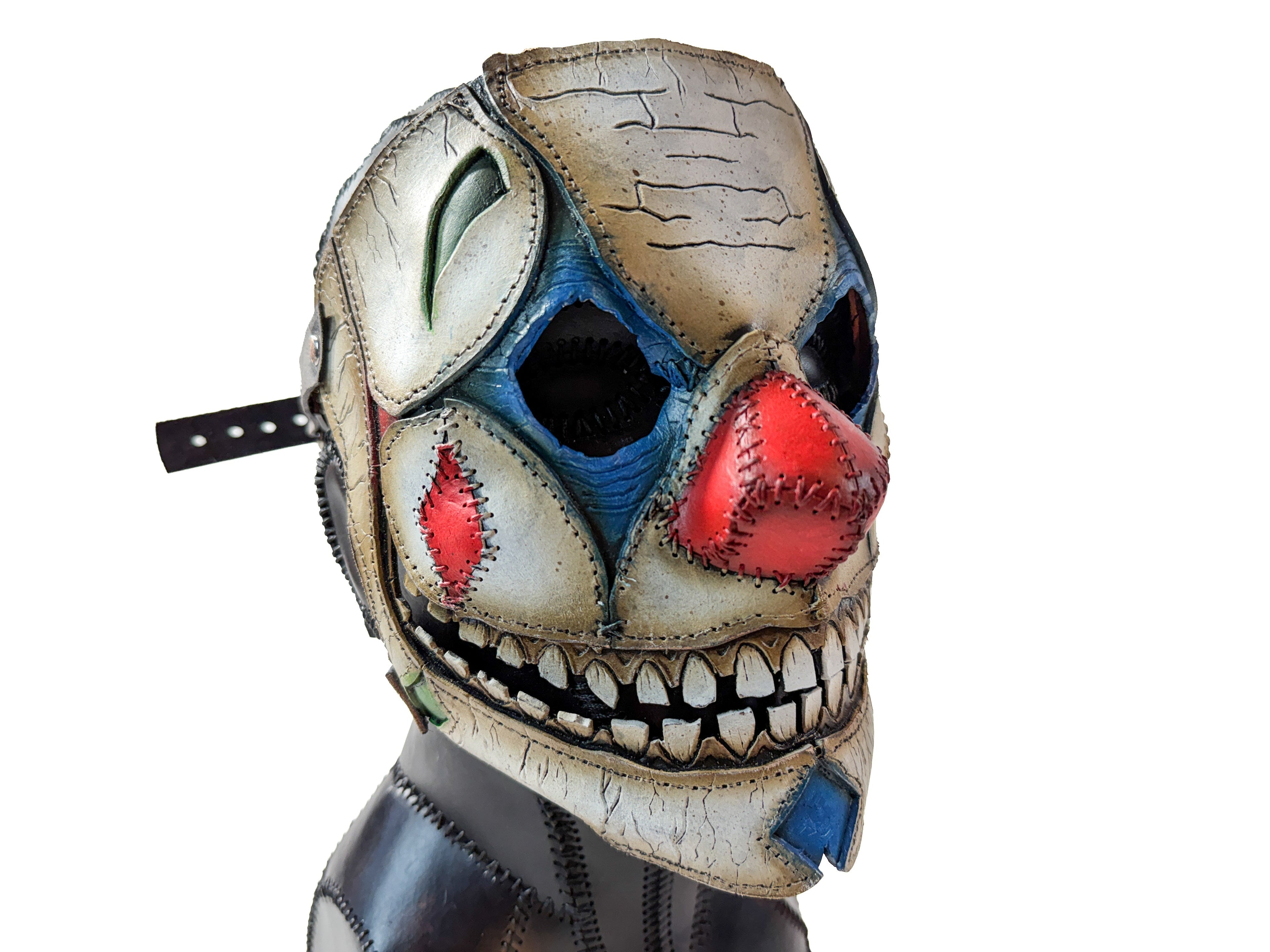 Genuine Leather Mask - Toy Clown - Thick Straps w Velcro Included - Wide Mouth Edition Rockwell Masks