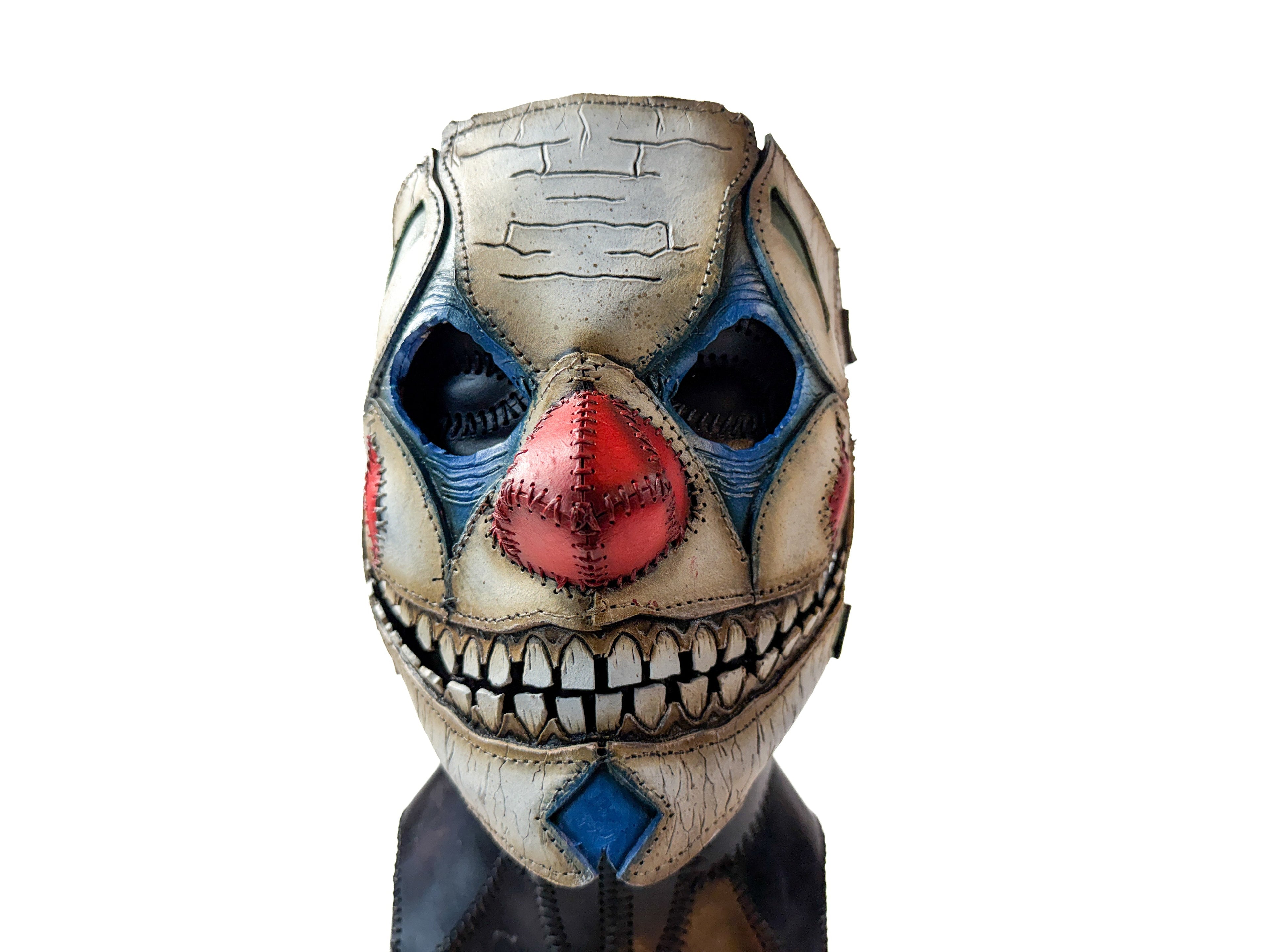 Genuine Leather Mask - Toy Clown - Thick Straps w Velcro Included - Wide Mouth Edition Rockwell Masks