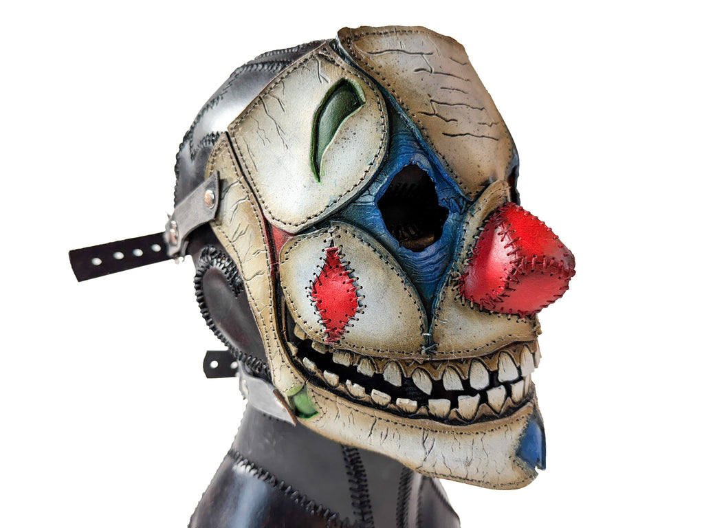 Genuine Leather Mask - Toy Clown - Thick Straps w Velcro Included - Wide Mouth Edition Rockwell Masks