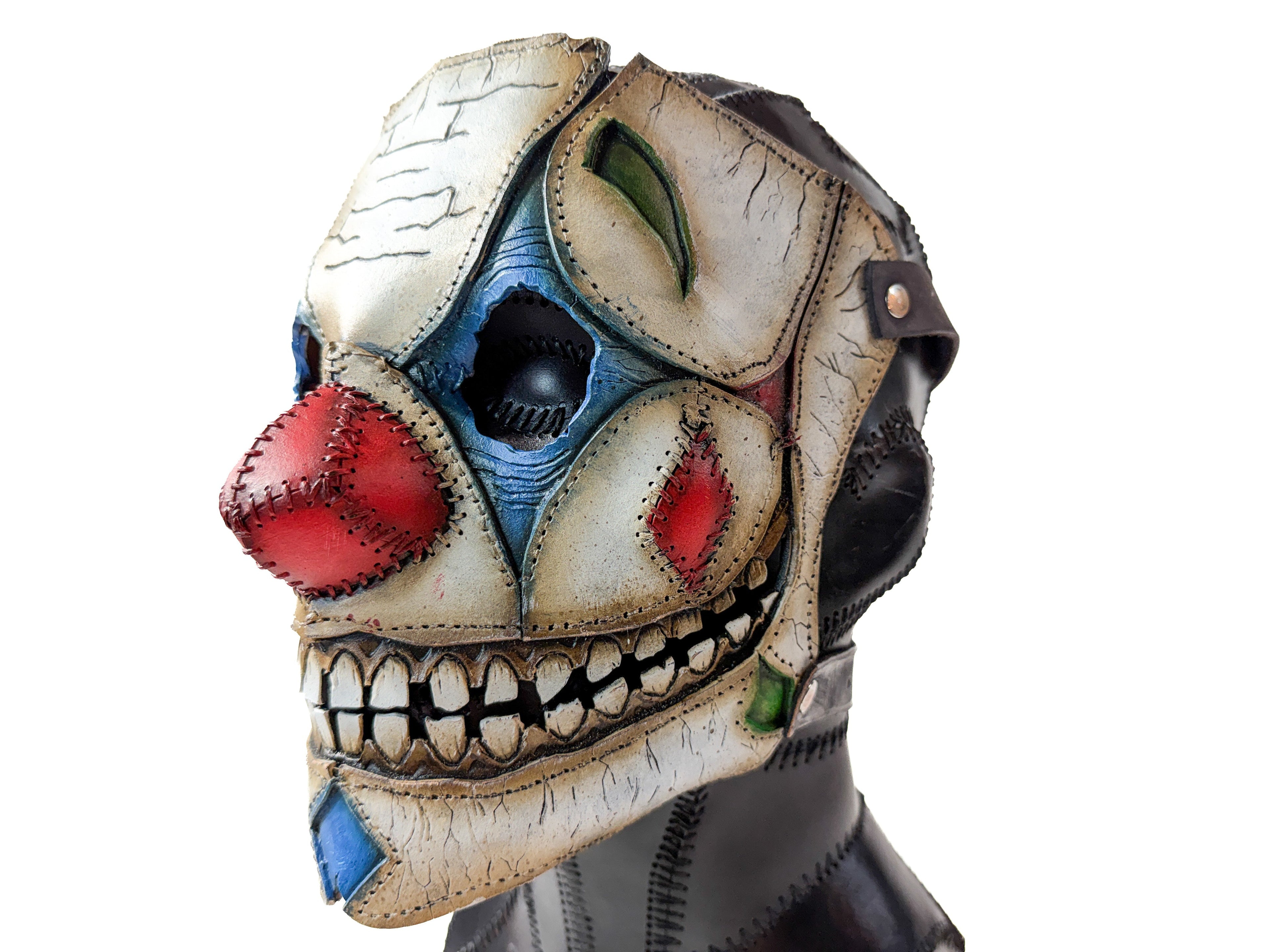 Genuine Leather Mask - Toy Clown - Thick Straps w Velcro Included - Wide Mouth Edition Rockwell Masks