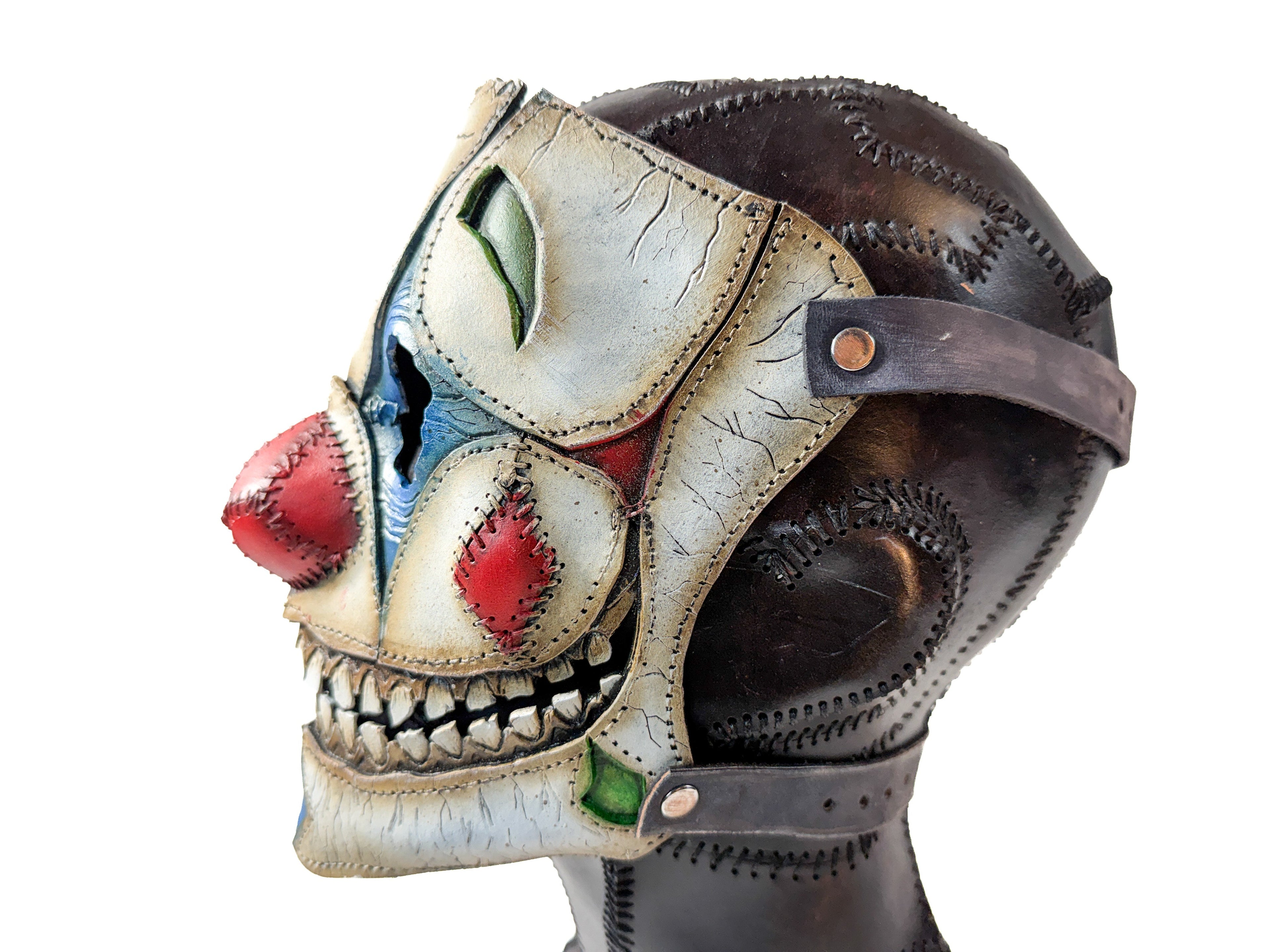 Genuine Leather Mask - Toy Clown - Thick Straps w Velcro Included - Wide Mouth Edition Rockwell Masks